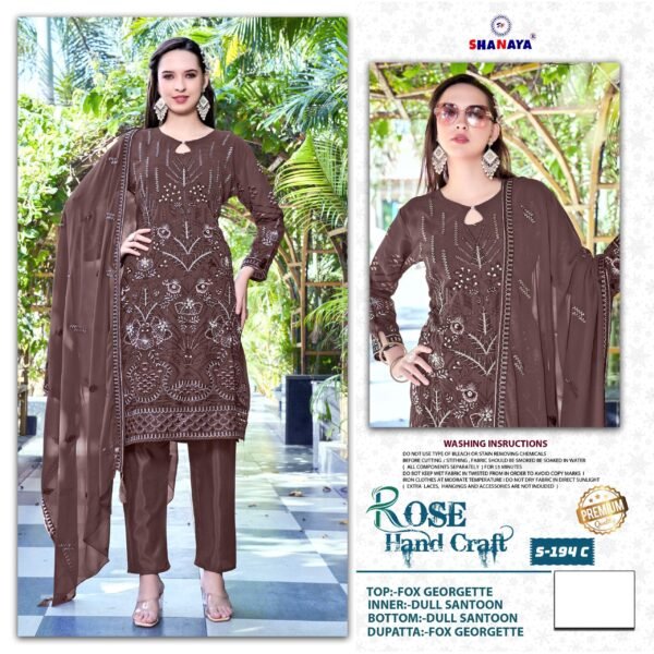 SHANAYA Dno. S-194 ROSE HAND CRAFT Pakistani Suit - Image 3