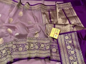 Kora Organza Banarasi Saree – Light Purple contrast border