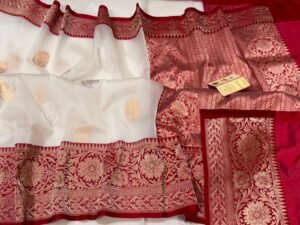 Kora Organza Banarasi Saree in White Contras border