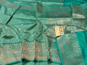 Banarasi Pure Silk Saree in Sea Green contras border