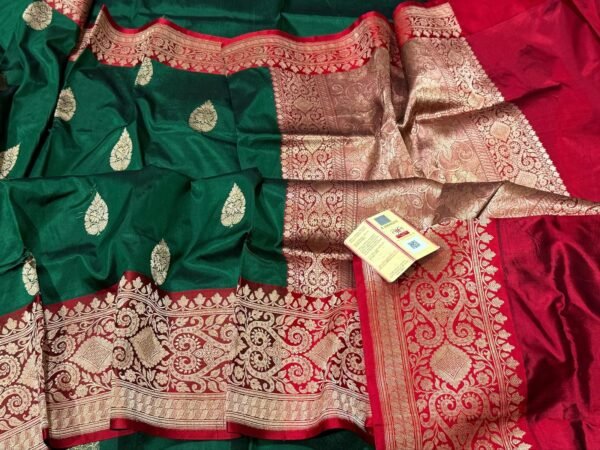 Banarasi Pure Silk Saree in Botal Green