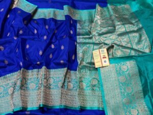 Banarasi Pure Silk Saree Royal Blue contras border