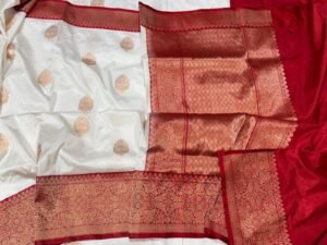 Banarasi Pure Silk Saree in White contras border