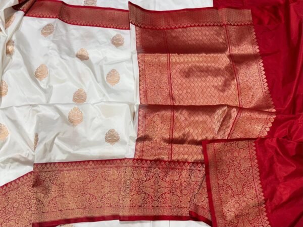 Banarasi Pure Silk Saree in White contras border