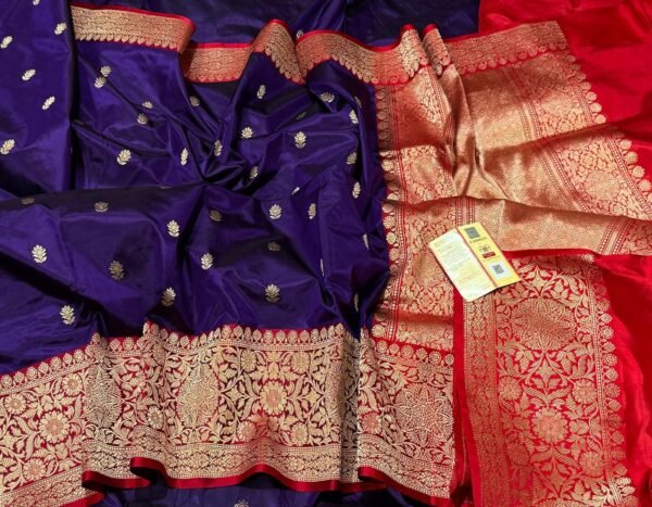 Banarasi Pure Silk Saree in Royal Blue contras border