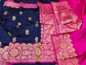 Banarasi Pure Silk Saree in Navy Blue contras border