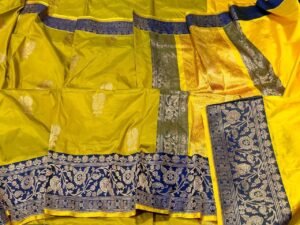 Banarasi Pure Silk Saree Mustard Yellow Contras border