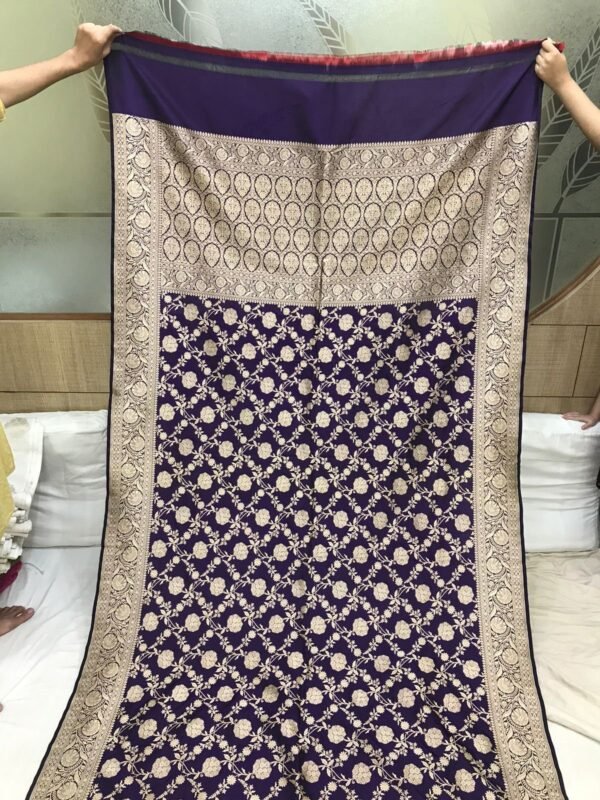 Banarasi Pure Uppada Katan Saree Royal Purple Border Floral Brocade