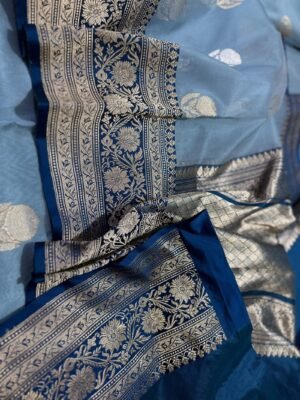 Banarasi Kora Saree Mashru Border – Colour Sky Blue