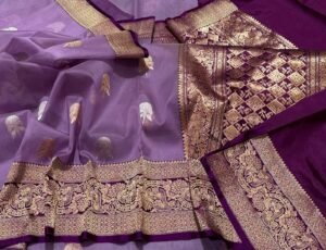 Banarasi Kora Saree Mashru Border Colour Lavender – Exquisite Traditional Elegance