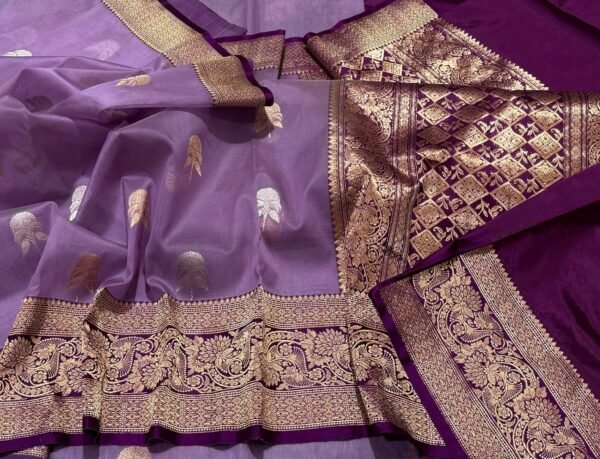 Banarasi Kora Saree Mashru Border Colour Lavender - Exquisite Traditional Elegance
