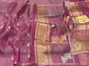 Banarasi Handloom Silk Tissue Saree in Rani – A Regal Touch of Tradition and Luxury