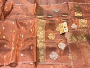 Banarasi Handloom Tissue Saree in Burnt Orange – A Bold and Timeless Classic