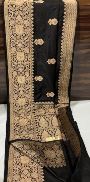 Pure Katan Silk Saree Black Buta