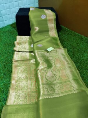 Kora Banarasi Saree Color Pista