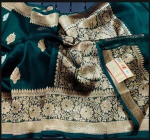 Kora Silk Sarees Bottle Green