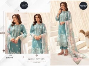 Maria B. Luxe-3 NX by Mehboob Tex | Viscose Cambric Cotton Embroidered Suit with Printed Cotton Dupatta – D.No. 1599