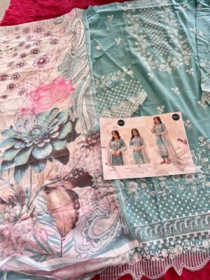 Maria B. Luxe-3 NX by Mehboob Tex | Viscose Cambric Cotton Embroidered Suit with Printed Cotton Dupatta – D.No. 1599