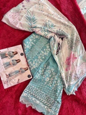 Maria B. Luxe-3 NX by Mehboob Tex | Viscose Cambric Cotton Embroidered Suit with Printed Cotton Dupatta – D.No. 1599