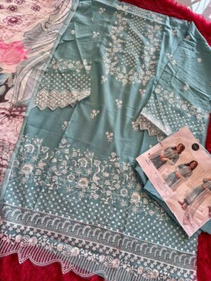 Maria B. Luxe-3 NX by Mehboob Tex | Viscose Cambric Cotton Embroidered Suit with Printed Cotton Dupatta – D.No. 1599