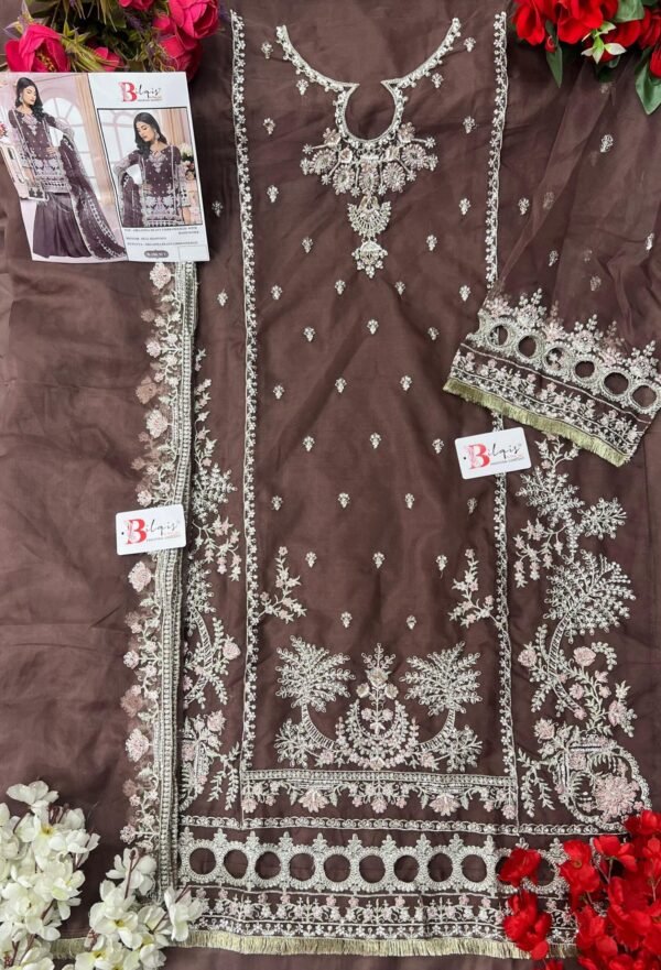 Bilqis B-106 Pakistani Suit Set – Organza Heavy Embroidered with Handwork | Unstitched Luxury Sharara Suit - Image 8