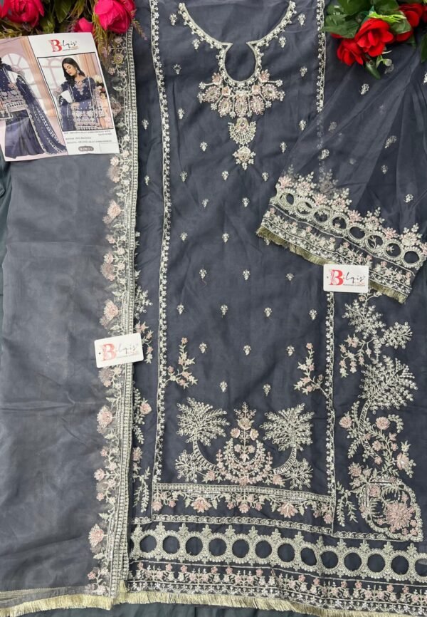 Bilqis B-106 Pakistani Suit Set – Organza Heavy Embroidered with Handwork | Unstitched Luxury Sharara Suit - Image 7