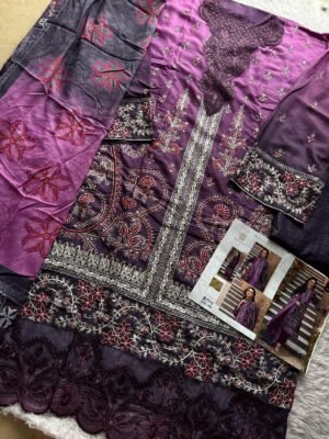 Ziaaz Designs 887 & 888 | Shaded Semi-Stitched Cambric Cotton Embroidered Suits with Muslin Dupatta