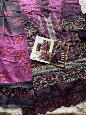 Ziaaz Designs 887 & 888 | Shaded Semi-Stitched Cambric Cotton Embroidered Suits with Muslin Dupatta