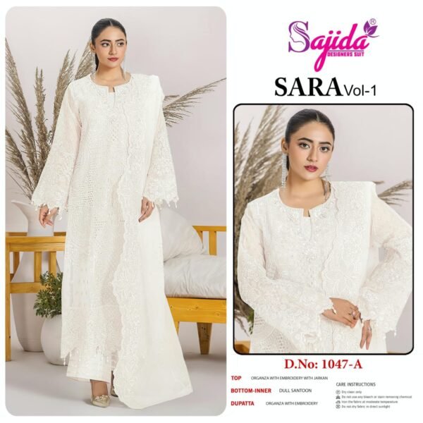 Sajida SARA Vol-1 | Organza Embroidered Designer Suit with Jarkan – D.No: 1047 A, B, C, D  – - Image 2