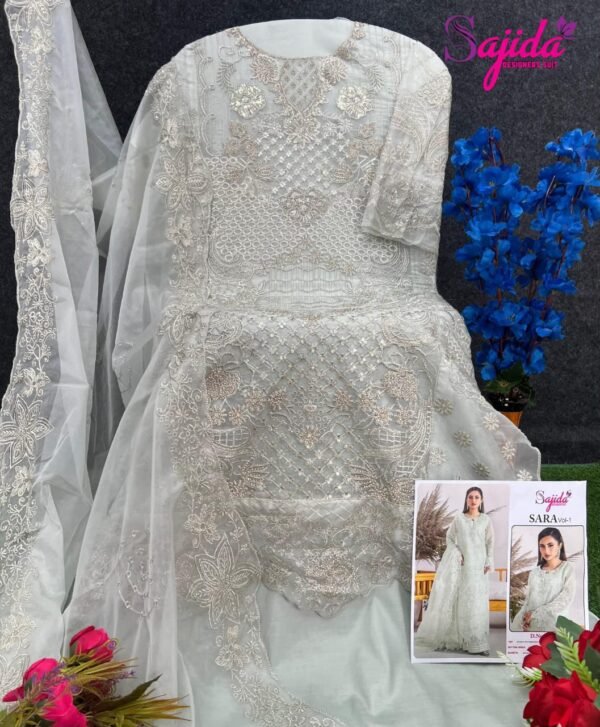 Sajida SARA Vol-1 | Organza Embroidered Designer Suit with Jarkan – D.No: 1047 A, B, C, D  – - Image 6