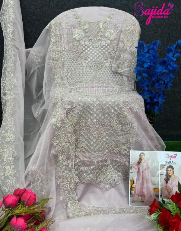 Sajida SARA Vol-1 | Organza Embroidered Designer Suit with Jarkan – D.No: 1047 A, B, C, D  – - Image 7