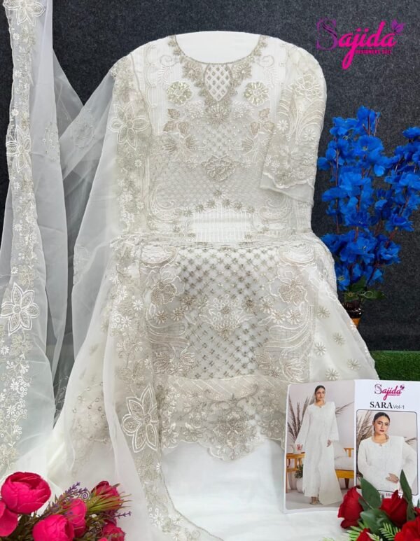 Sajida SARA Vol-1 | Organza Embroidered Designer Suit with Jarkan – D.No: 1047 A, B, C, D  – - Image 9