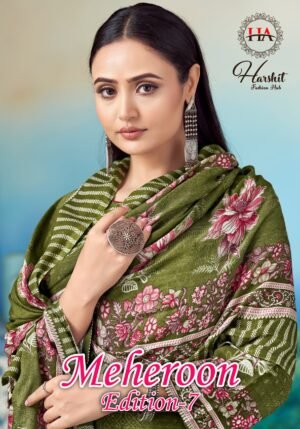 Meheroon-7 by Harshit Fashion Hub | Pure Rayon Printed Suits with Elegant Handwork – 6 Pc Set