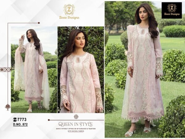 Ziaaz Designs D.No. 872 | Cotton Cambric Heavy Embroidered Suit with Muslin Digital Dupatta – Semi Stitched Elegance 2025 - Image 2