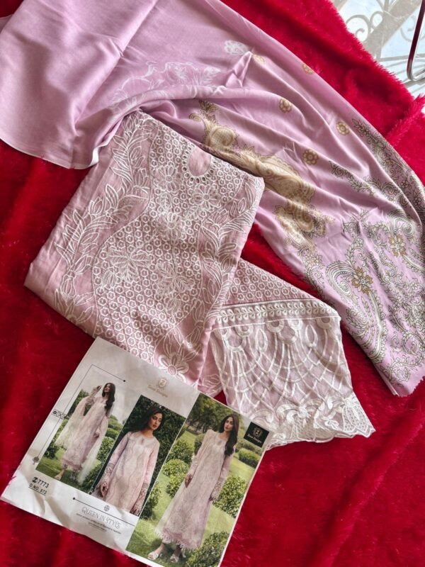 Ziaaz Designs D.No. 872 | Cotton Cambric Heavy Embroidered Suit with Muslin Digital Dupatta – Semi Stitched Elegance 2025