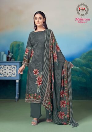 Meheroon-7 by Harshit Fashion Hub | Pure Rayon Printed Suits with Elegant Handwork – 6 Pc Set