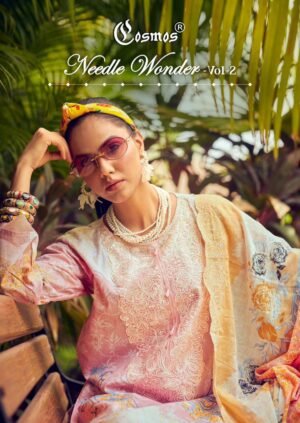 Needle Wonder Vol-2 by Cosmos Fashion | Lawn Cotton Embroidered Suit with Mal Mal Cutwork Dupatta – 8 Pc Set