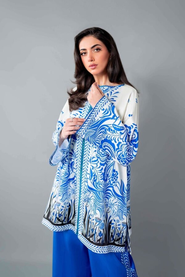 Royal Blue Multi-Printed Co-Ord Set for Women – Pakistani Style Palazzo Suit - Image 3