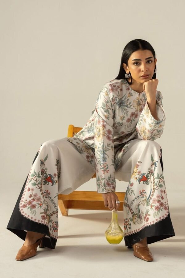 Cream Multi-Printed Co-Ord Set for Women – Pakistani Palazzo Style | Ansari Fashion - Image 3