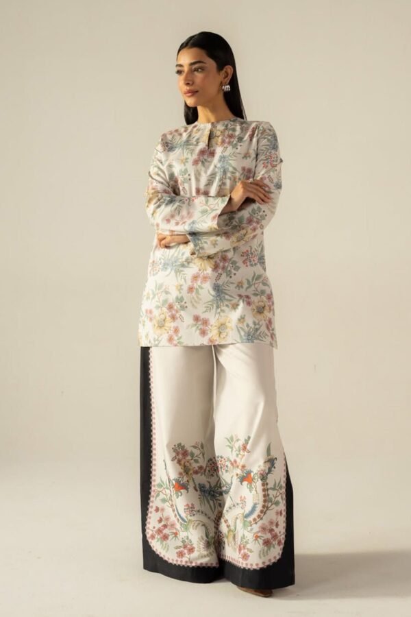 Cream Multi-Printed Co-Ord Set for Women – Pakistani Palazzo Style | Ansari Fashion - Image 2