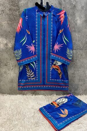 Blue Multi-Printed Co-Ord Set for Women – Stylish Ready-to-Wear Cotton Suit | Ansari Fashion