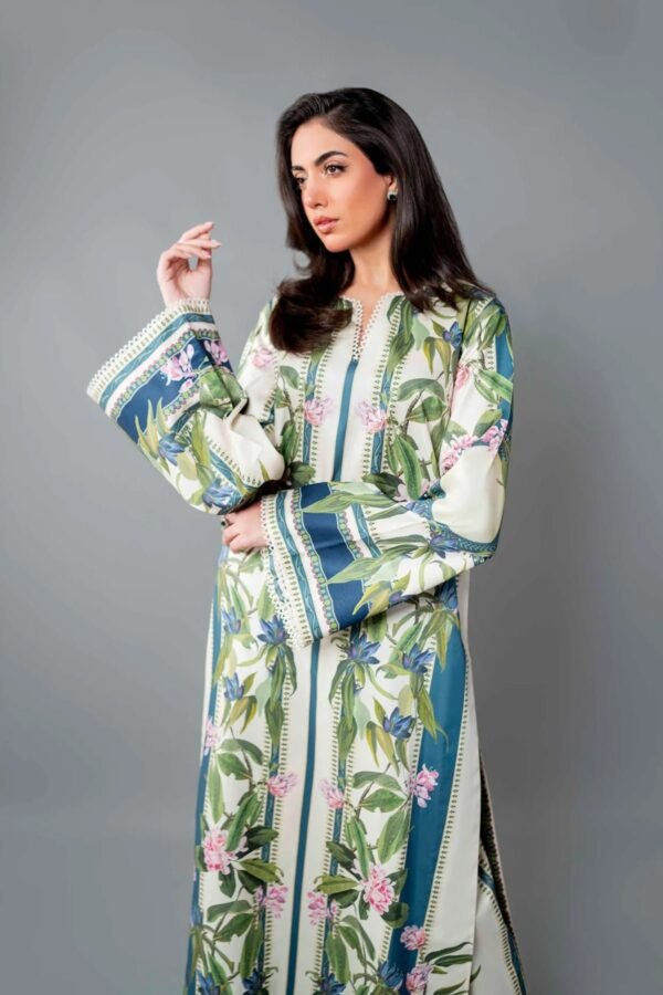 Pista Green Multi-Printed Co-Ord Set for Women – Pakistani Palazzo Style | Ansari Fashion - Image 4
