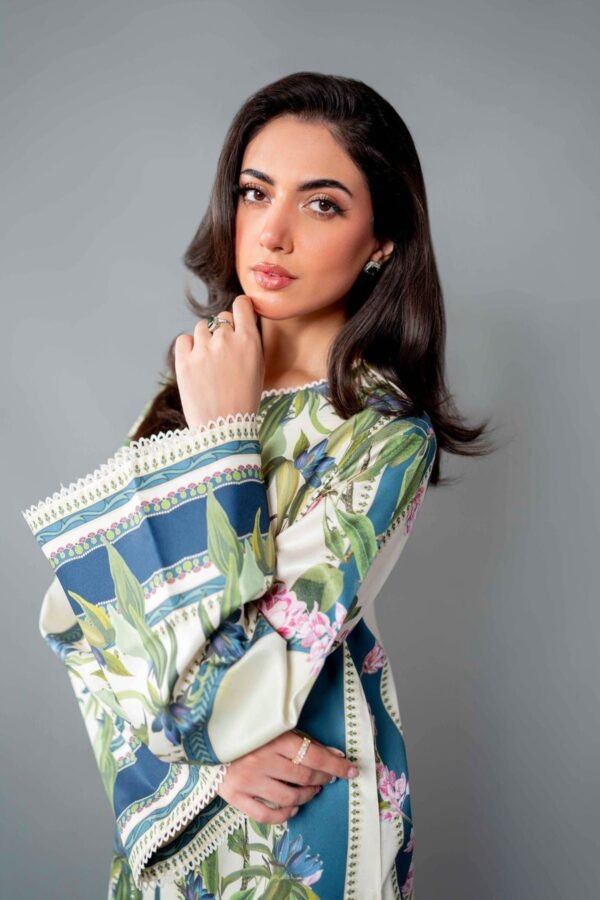 Pista Green Multi-Printed Co-Ord Set for Women – Pakistani Palazzo Style | Ansari Fashion - Image 2