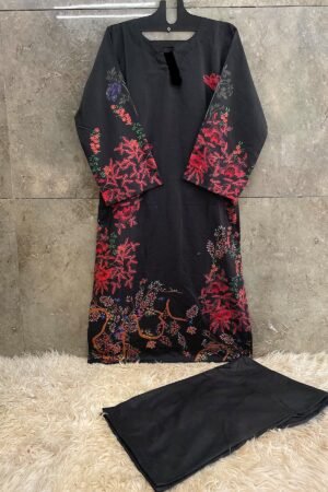 Black Multi-Printed Co-Ord Set for Women – Pakistani Cotton Palazzo Suit | Ansari Fashion
