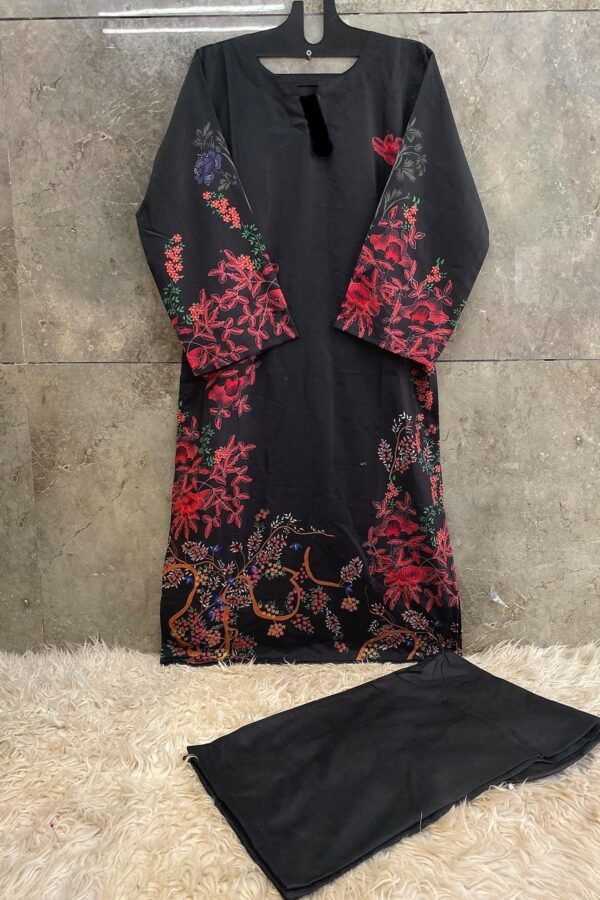 Black Multi-Printed Co-Ord Set for Women – Pakistani Cotton Palazzo Suit | Ansari Fashion - Image 3