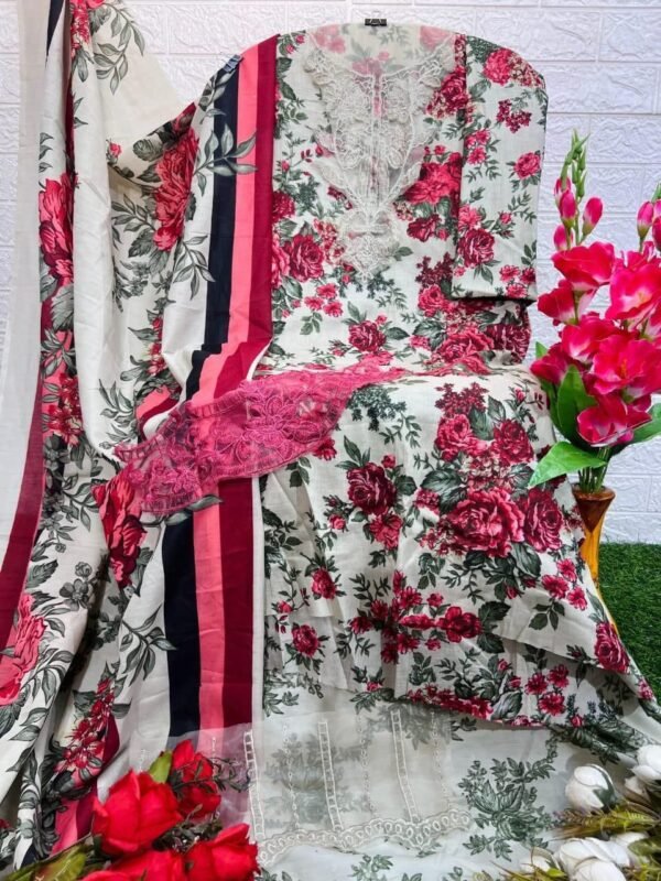 Jihan D.No.3797 Pure Cotton Pakistani Suit – Printed with Embroidery Patches - Image 3