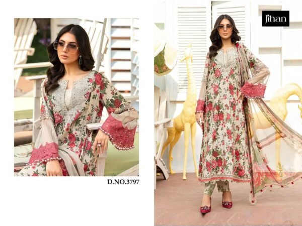 Jihan D.No.3797 Pure Cotton Pakistani Suit – Printed with Embroidery Patches - Image 4