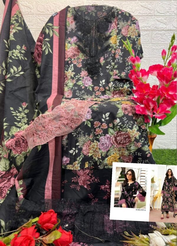Jihan D.No.3797 Pure Cotton Pakistani Suit – Printed with Embroidery Patches - Image 5