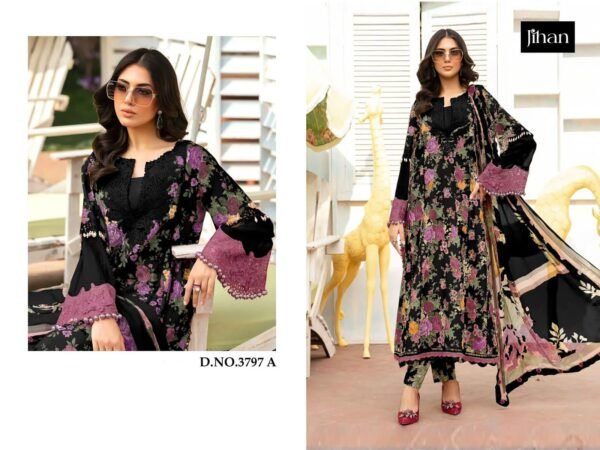 Jihan D.No.3797 Pure Cotton Pakistani Suit – Printed with Embroidery Patches - Image 6