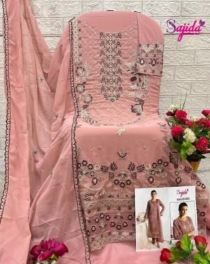 Home 270 Sajida Designer SD-1032 Georgette Pakistani Suit – Semi Stitched with Heavy Embroidery
